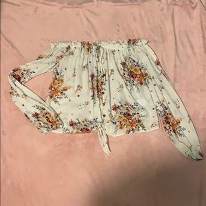 Cropped off the shoulder floral pattern shirt